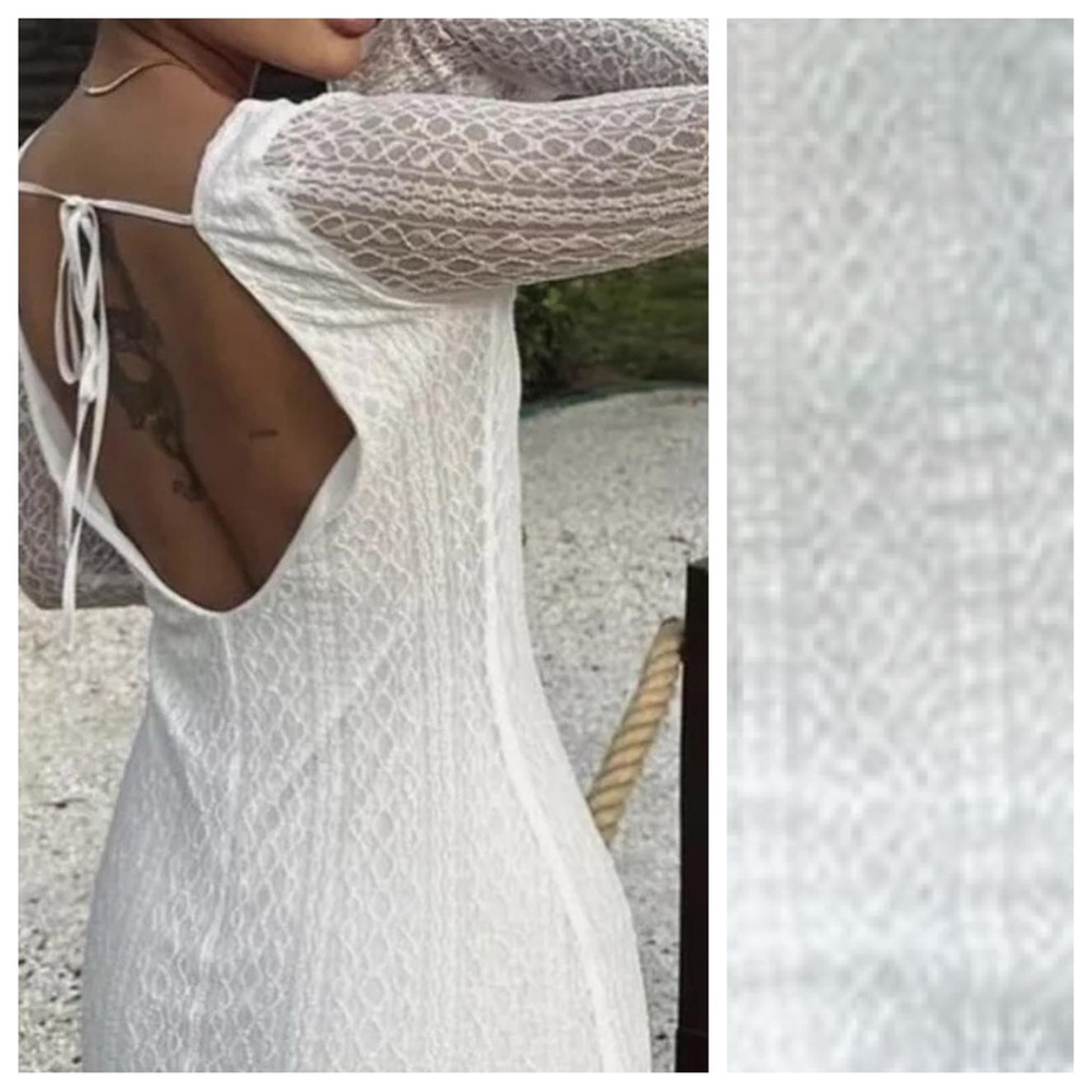 NWT. Zara White Lace Low Cut Back Midi Dress. Size L. - Picture 6 of 12